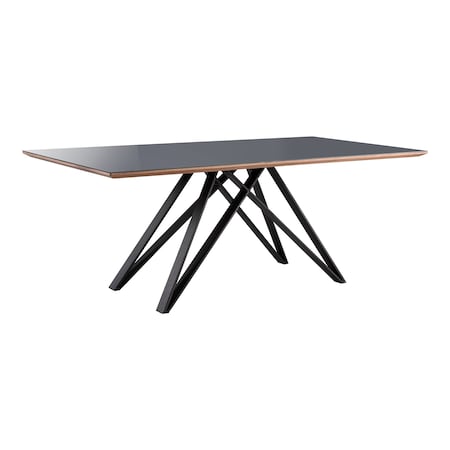 Armen Living Urbino Mid-Century Dining Table in Matte Black Finish with Walnut and Dark Gray Glass Top LCURDIBL